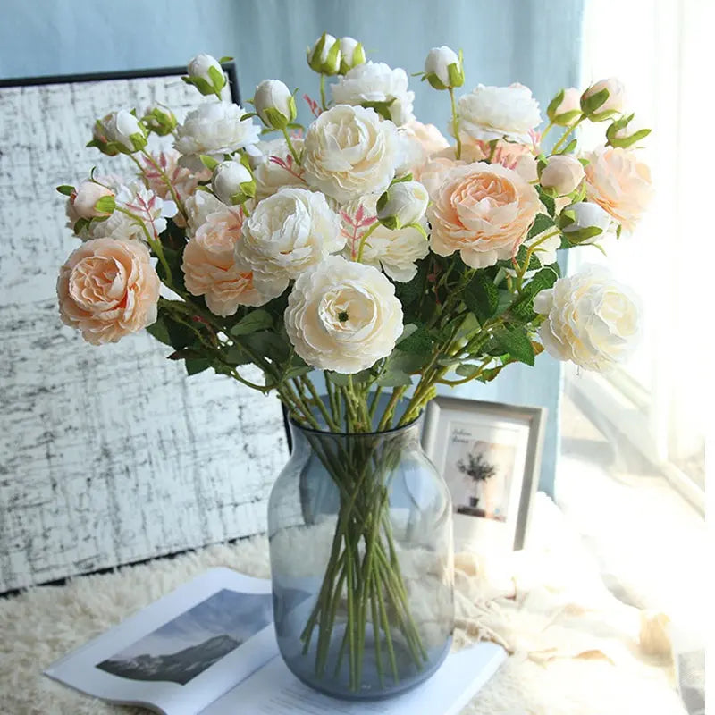 3 Headed Silk Peony Rose