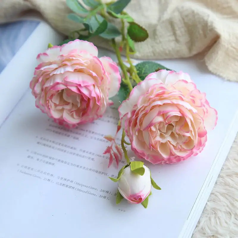 3 Headed Silk Peony Rose