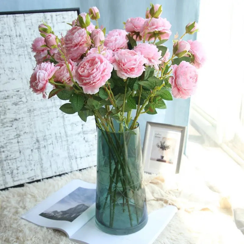 3 Headed Silk Peony Rose