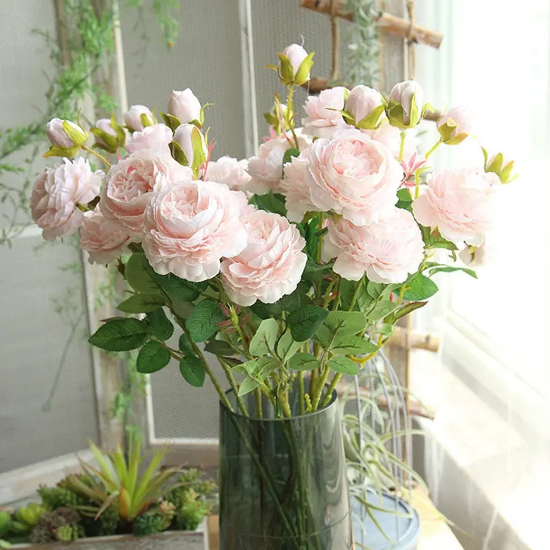 3 Headed Silk Peony Rose